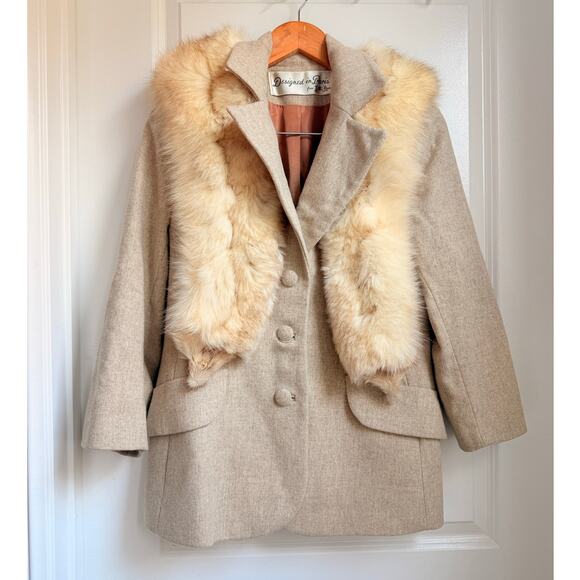 Vintage 1970s Lilli Ann San Francisco Wool Pants Suit Fur Collar Statement Retro - Picture 3 of 9